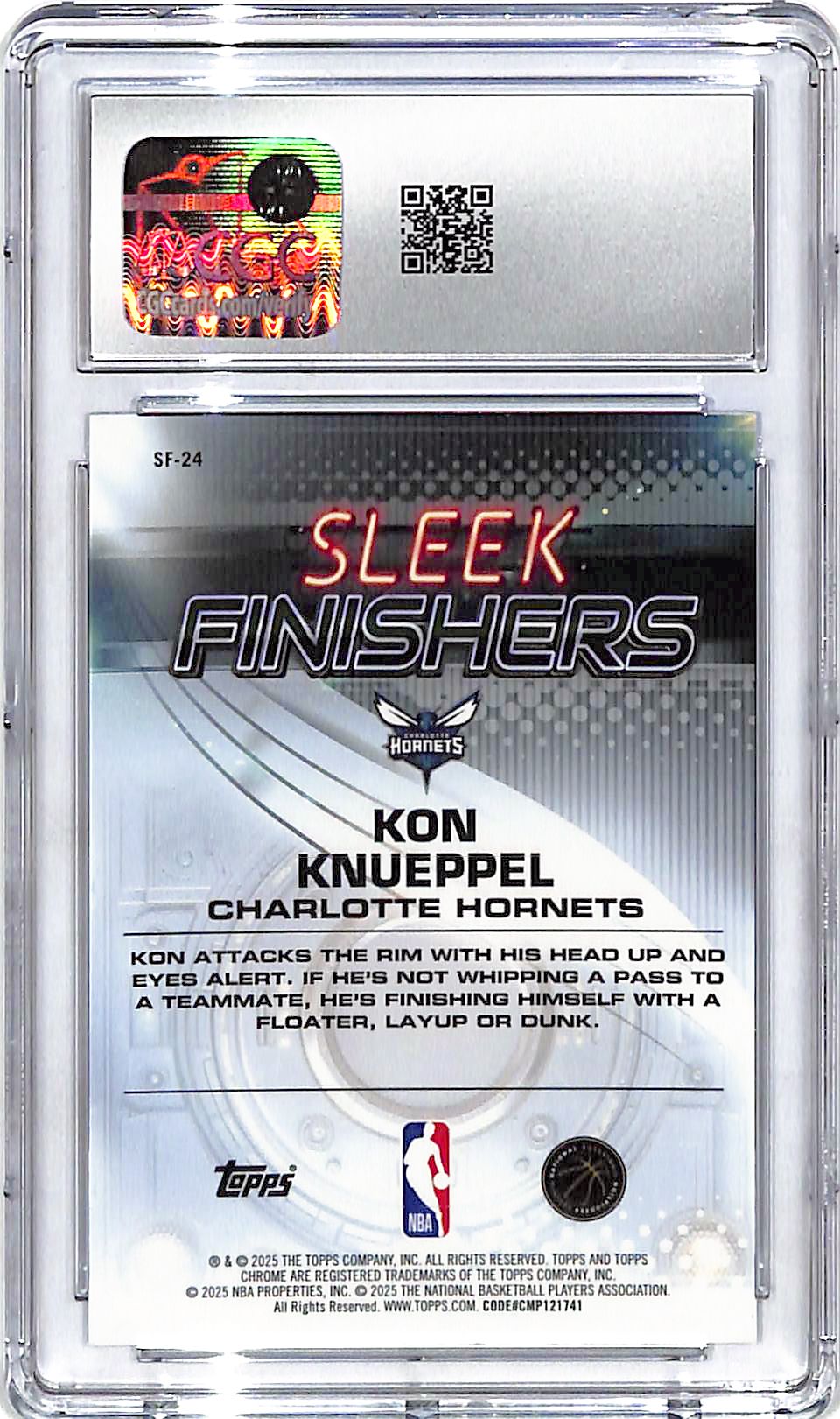 2025-26 Topps Chrome Kon Knueppel Sleek Finishers Blue Refractor Rookie RC /150 CGC 9 Hornets