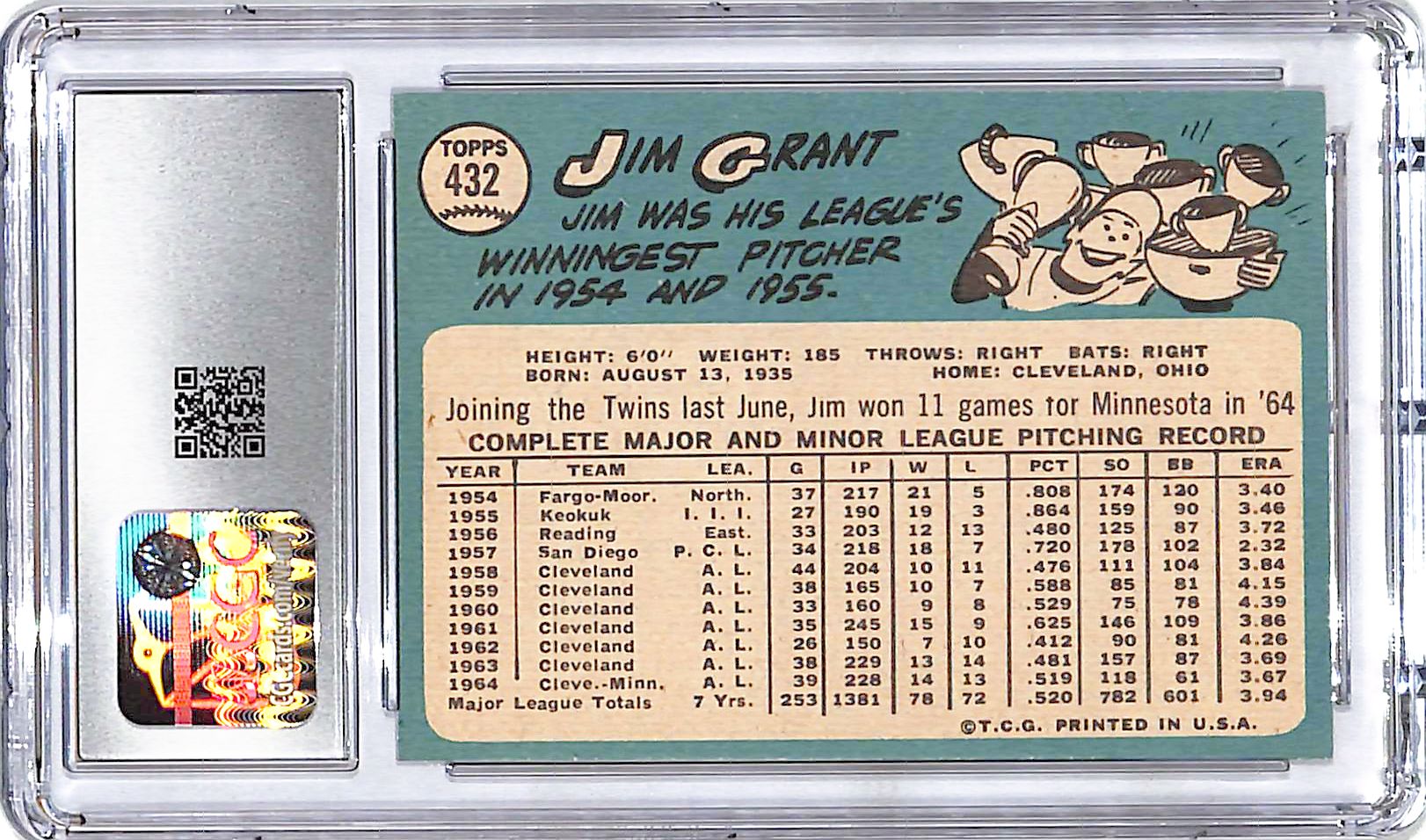 1965 Topps Mudcat Grant #432 CGC 8 Twins