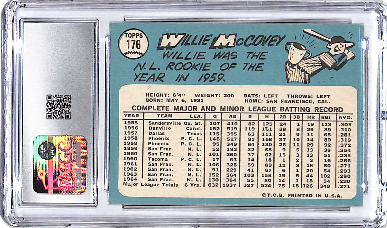 1965 Topps Willie McCovey #176 CGC 6 Giants