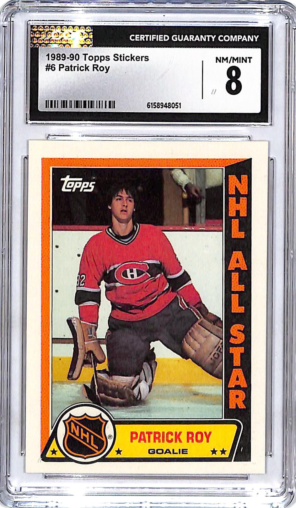 1989-90 Topps Stickers Patrick Roy Al Star #6 CGC 8 Canadians