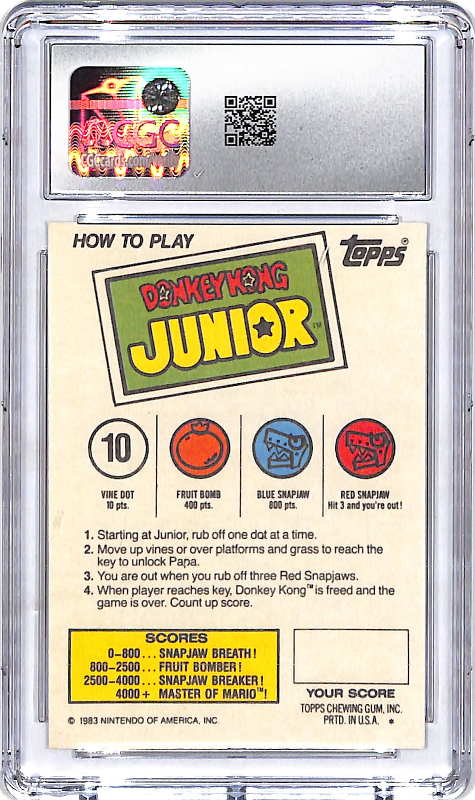1983 Topps Video City Donkey Kong Junior Scratch Off CGC 9
