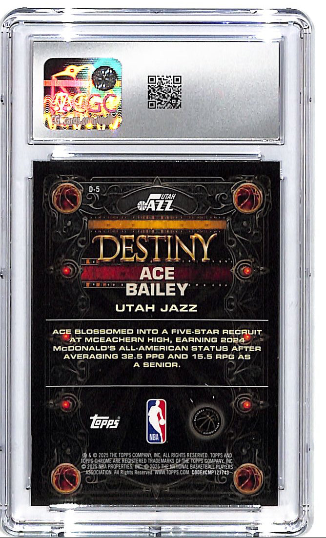 2025-26 Topps Chrome Ace Bailey Destiny Rookie RC CGC 10 Jazz
