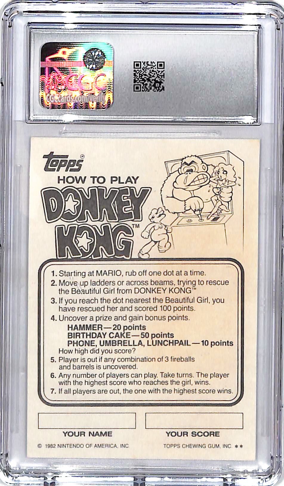 1982 Topps Donkey Kong Blue Screen Scratch Off CGC 7