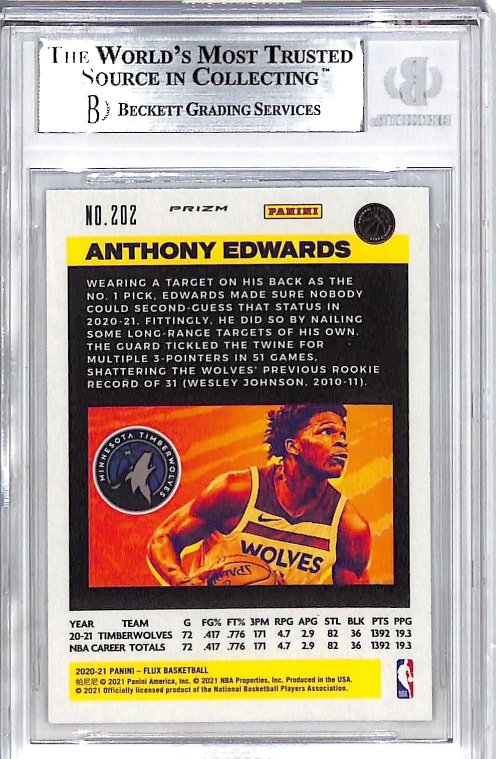 2020-21 Flux Anthony Edwards Rookie RC Moonlight BGS 9 Timberwolves