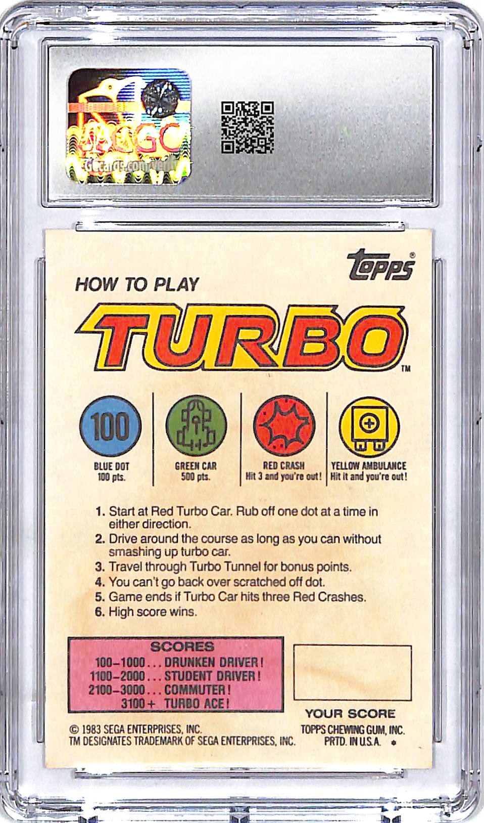 1983 Topps Video City Turbo Scratch Off CGC 6