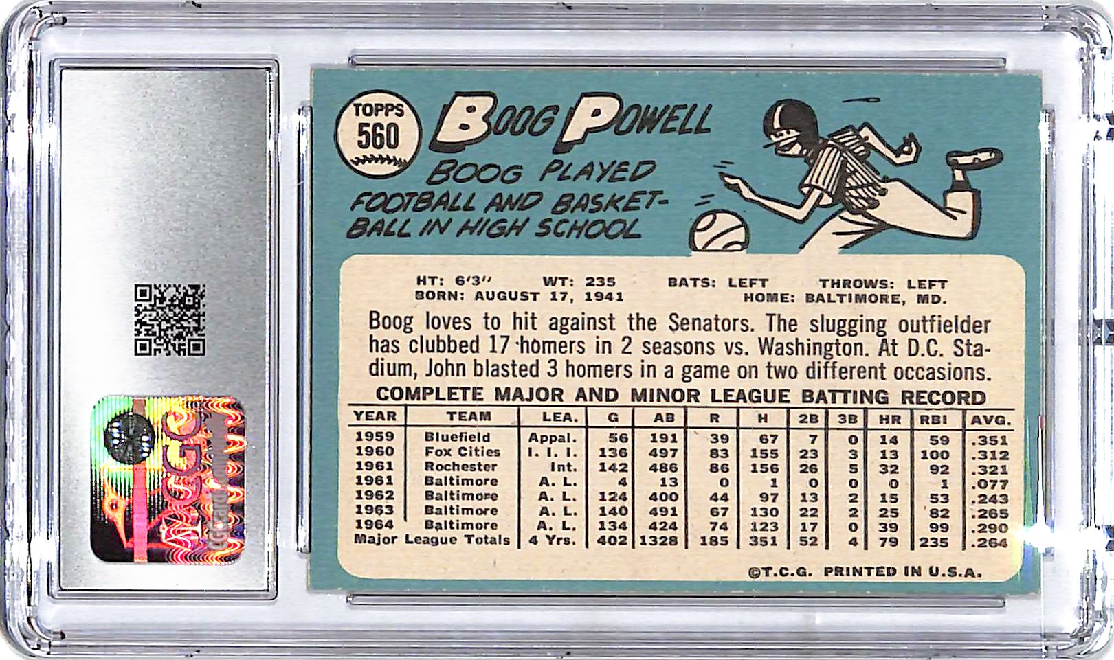 1965 Topps Boog Powell #560 CGC 8 Orioles