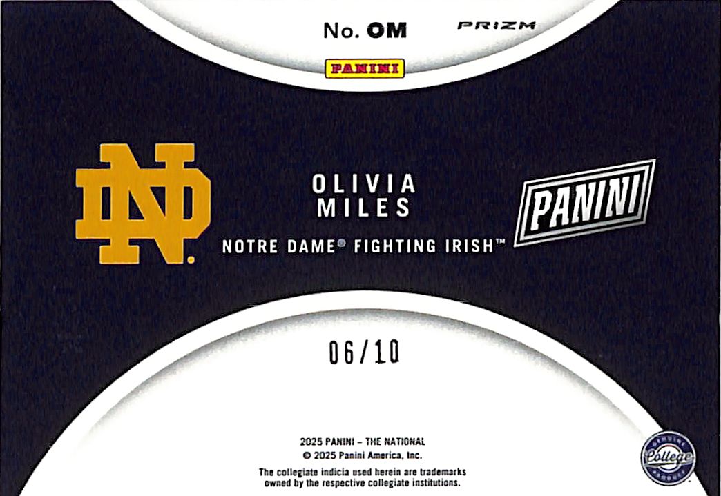 2025 Panini The National Olivia Miles Color Blast Gold Vinyl /10 Rookie RC Prospect