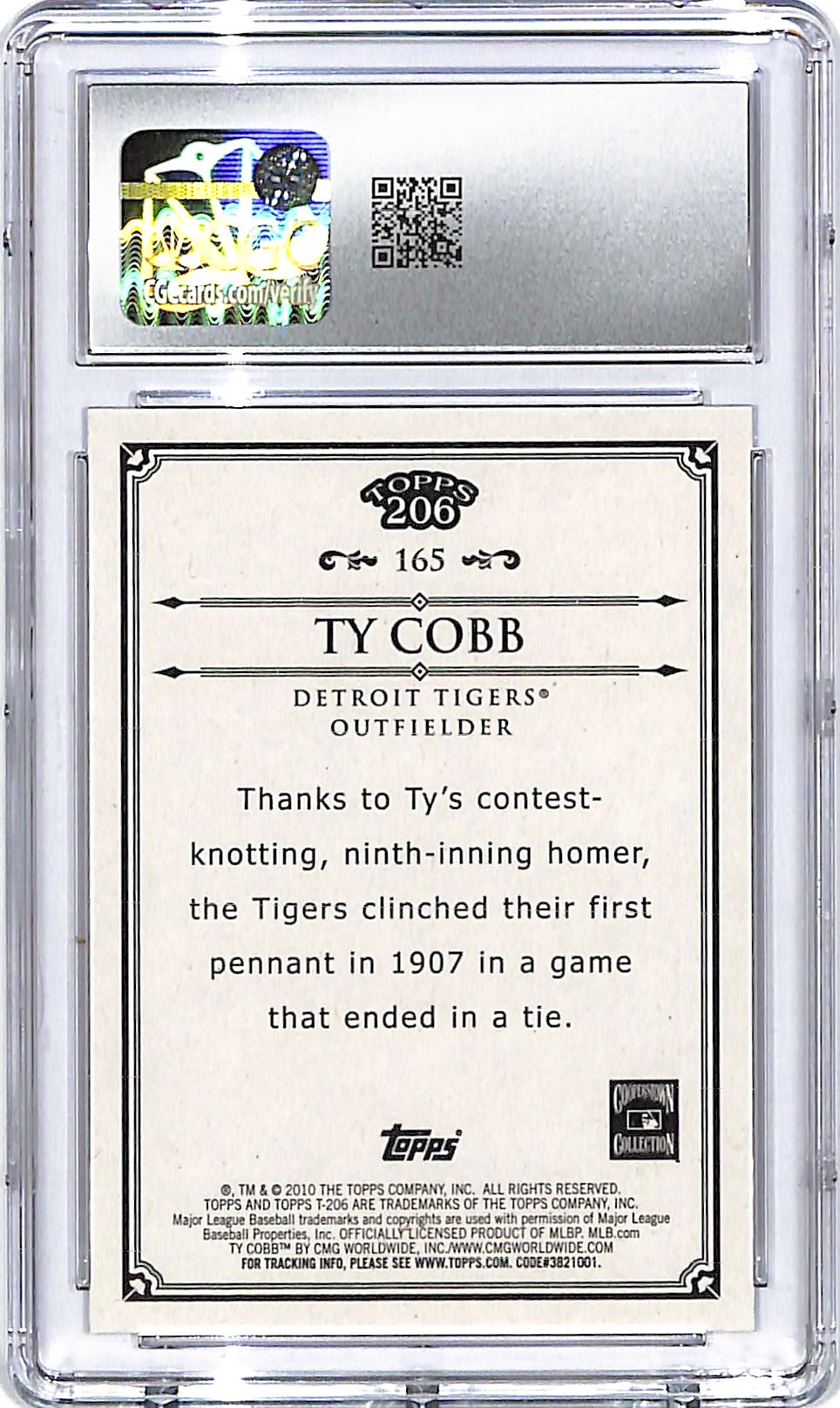 2010 Topps 206 Ty Cobb #165 CGC 9.5 Tigers