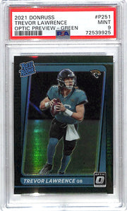 2021 Donruss Optic Trevor Lawrence Optic Preview Rated Rookie RC Green PSA 9 Jaguars