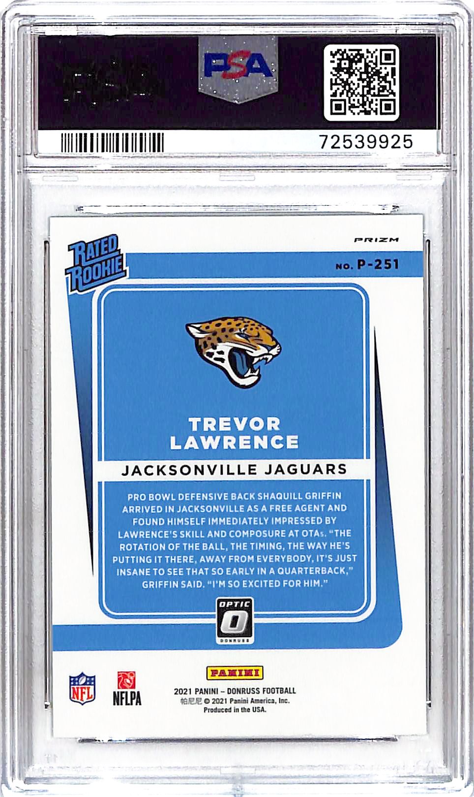 2021 Donruss Optic Trevor Lawrence Optic Preview Rated Rookie RC Green PSA 9 Jaguars