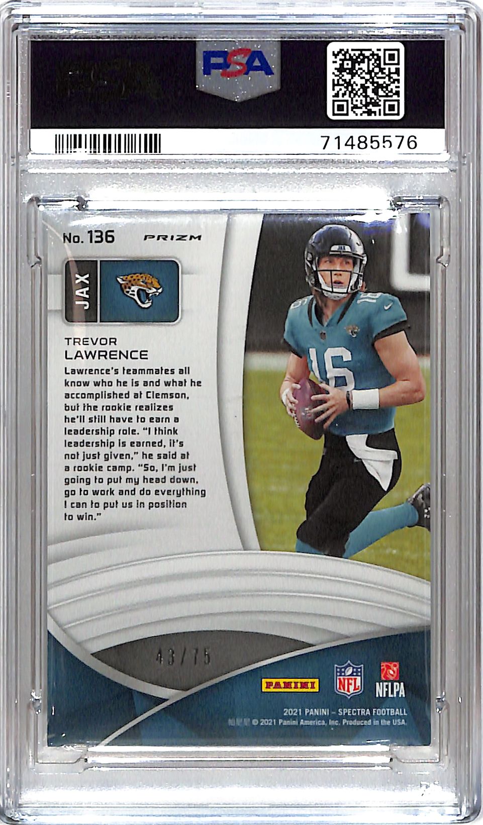 2021 Spectra Trevor Lawrence Rookie RC Hyper /75 PSA 9 Jagaurs