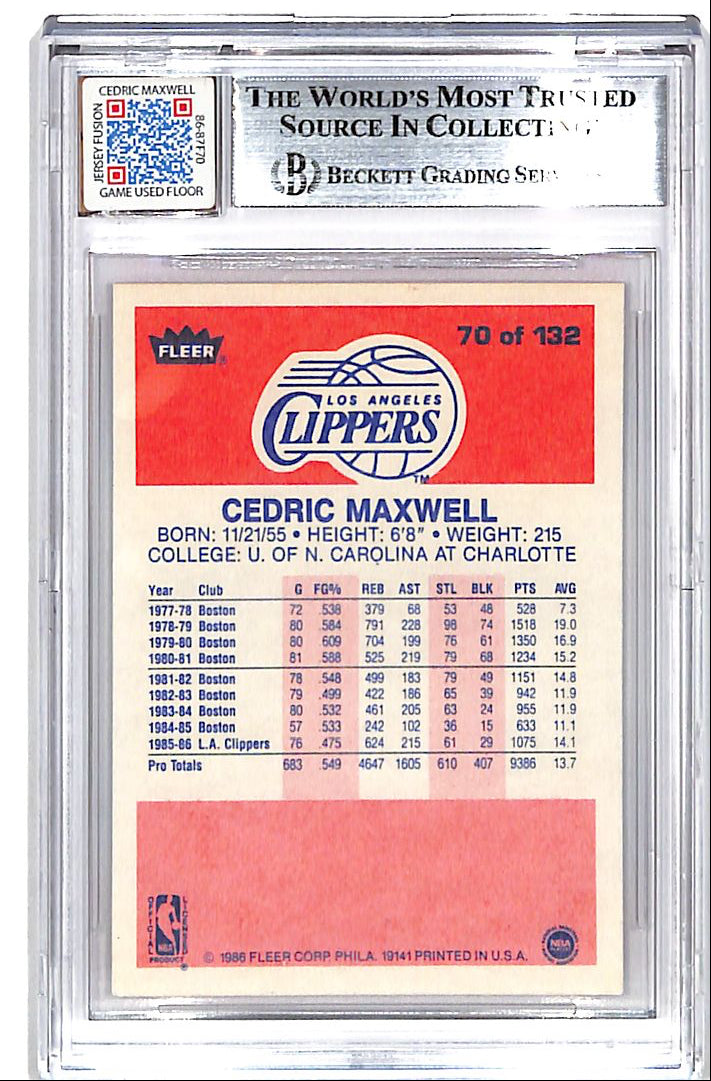 1986-87 Fleer Cedric Maxwell Jersey Fusion Auto Autograph Game Used Floor BGS 10 Authentic