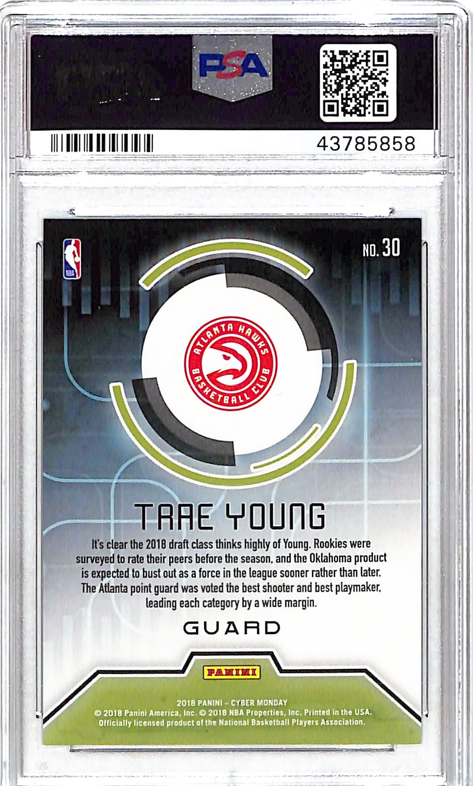 2018 Panini Cyber Monday Trae Young Rookie RC Rapture /25 PSA 10 Hawks