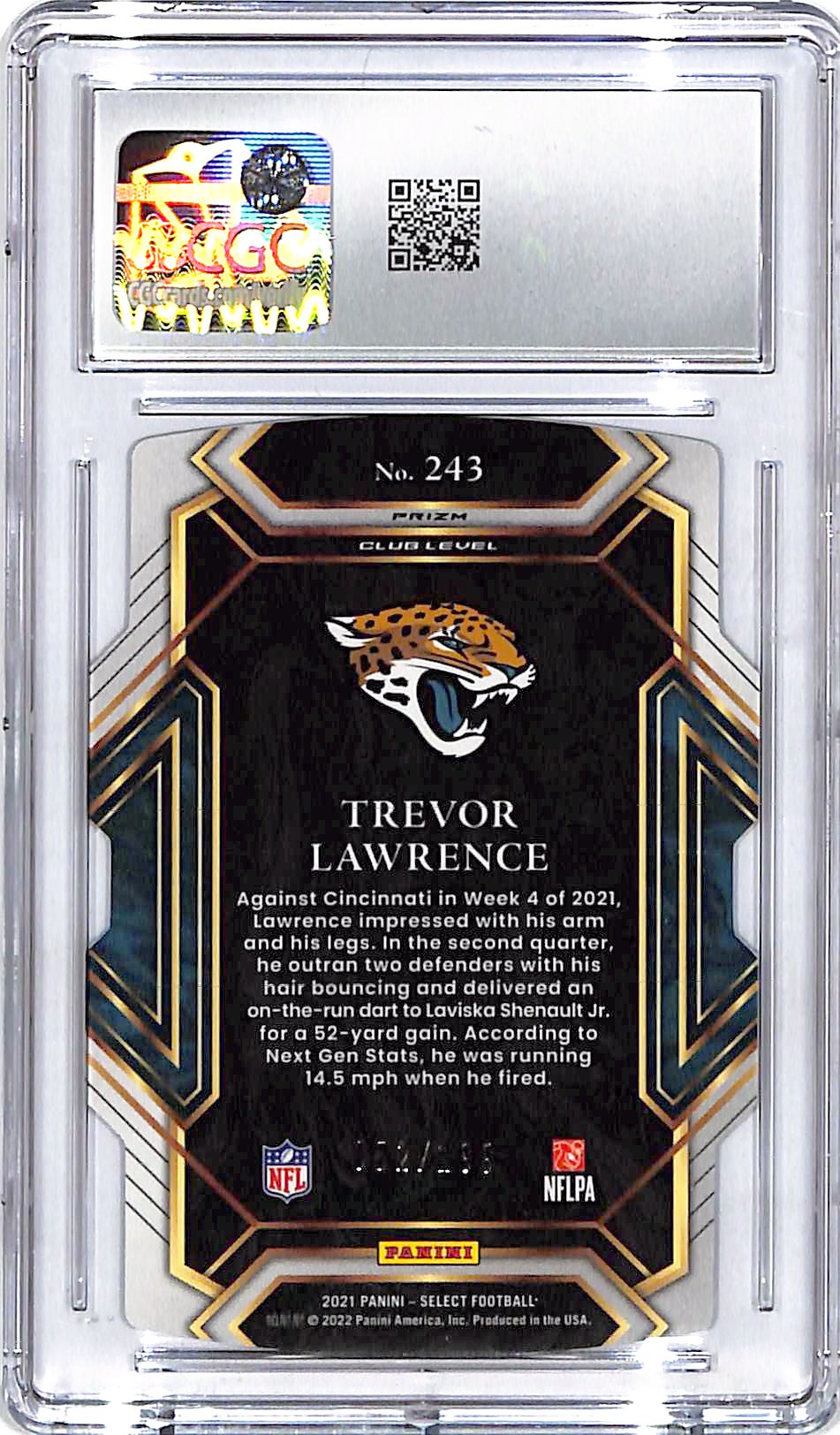 2021 Select Trevor Lawrence Rookie RC Copper Die Cut /199 CGC 9 Jaguars