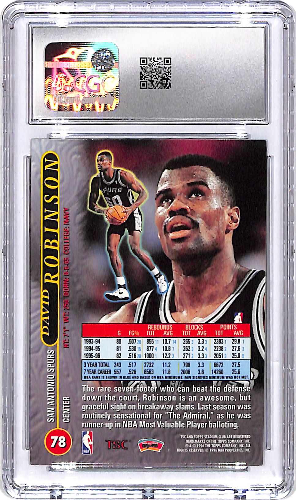 1996-97 Stadium Club David Robinson Matrix #78 CGC 9 Spurs