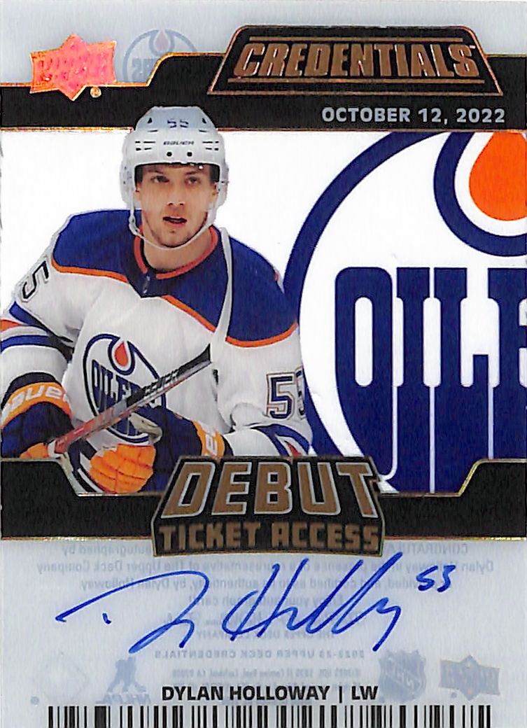 2022-23 Upper Deck Credentials Dylan Holloway Auto Autograph Debut Ticket Access Rookie RC /99