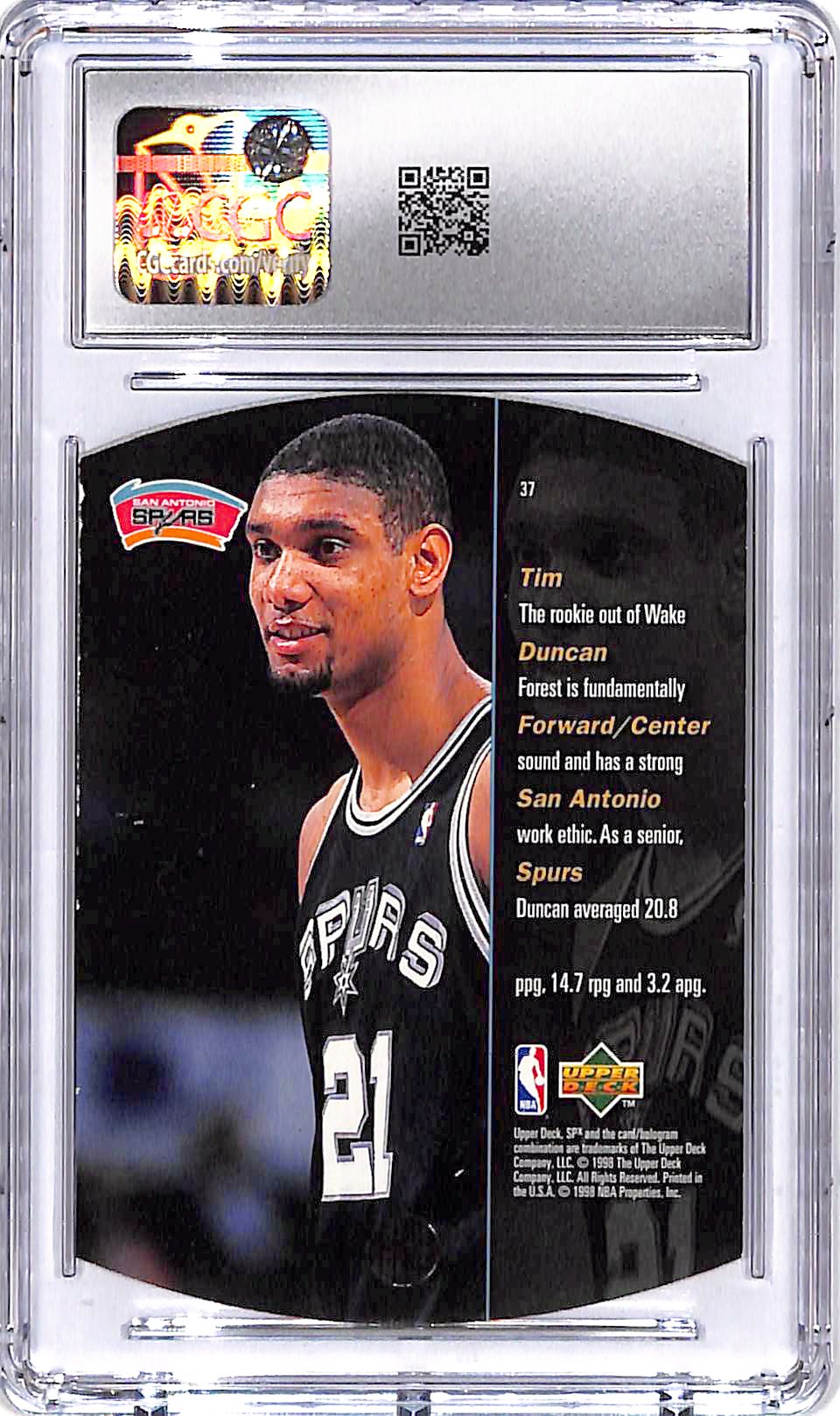 1997-98 SPx Tim Duncan Silver Rookie RC #37 CGC 8 Spurs