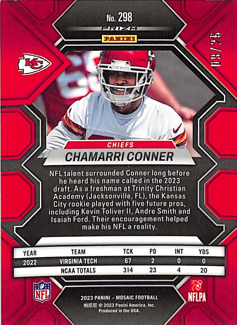 2023 Mosaic Chamarri Conner Rookie RC White /25 Chiefs