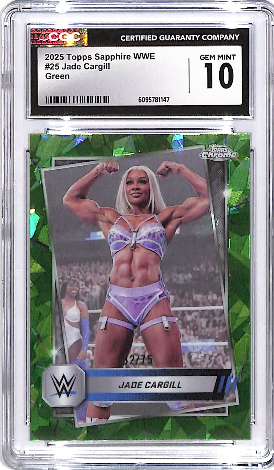 2025 Topps Chrome Sapphire WWE Jada Cargill Green Refractor /75 CGC 10