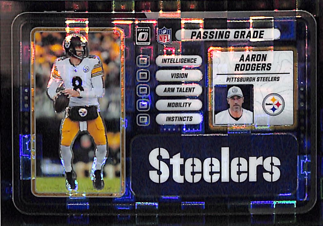 2025 Donruss Optic Aaron Rodgers Passing Grade Black Pandora /25 Steelers