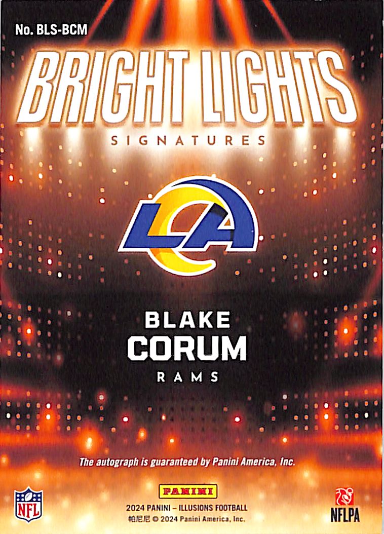 2024 Illusions Blake Corum Auto Autograph Rookie RC Bright Lights /299 Rams