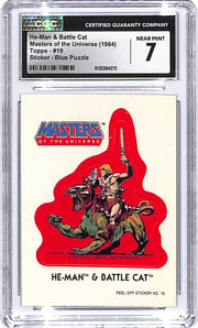1984 Topps Masters of the Universe He-Man & Battle Cat Sticker Blue Puzzle CGC 7