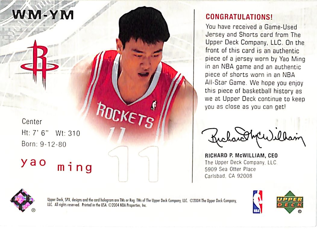 2004-05 SPx Yao Ming Winning Materials Jersey Patch GAME USED Rockets
