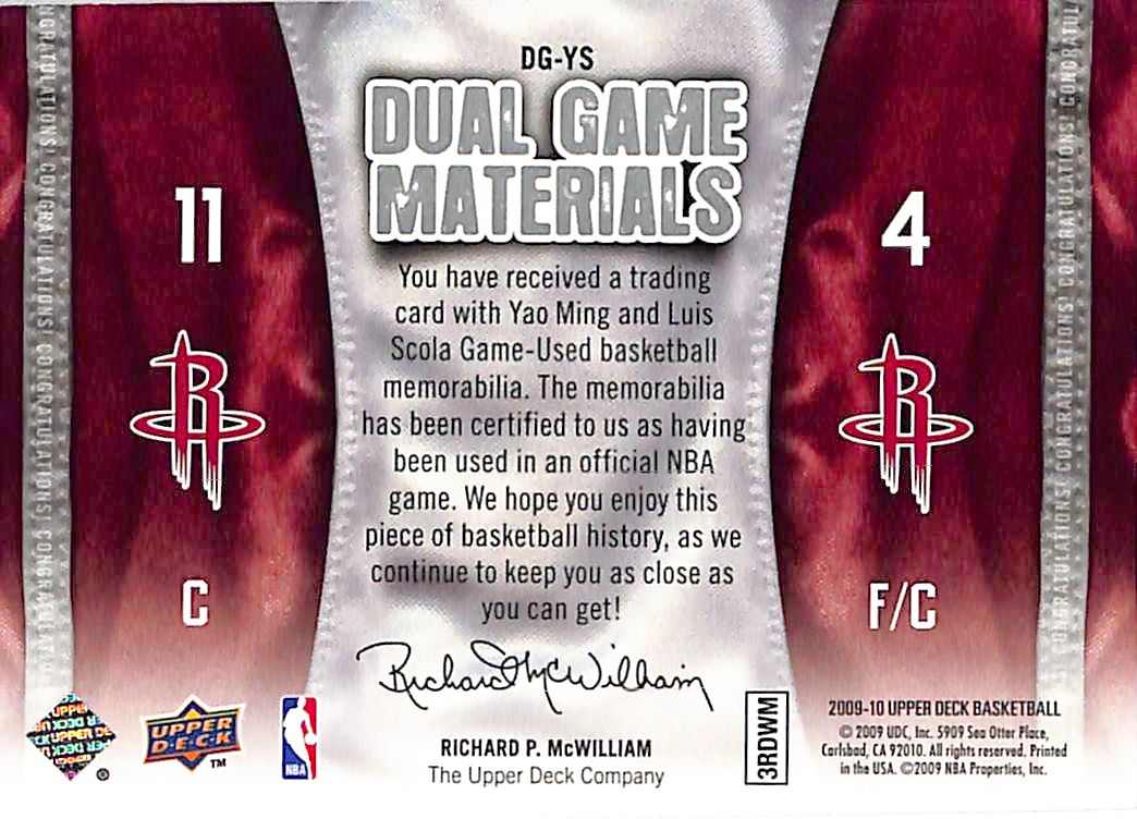 2009-10 Upper Deck Yao Ming Luis Scola Dual Game Materials Jersey Patch GAME USED Rockets