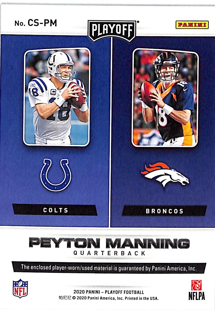 2020 Playoff Peyton Manning Changing Stripes Jersey Patch Colts Broncos