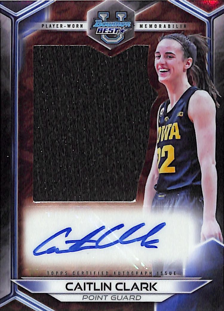 2023-24 Bowmans Best University Caitlin Clark Auto Autograph Rookie RC Patch Relic Jersey Iowa