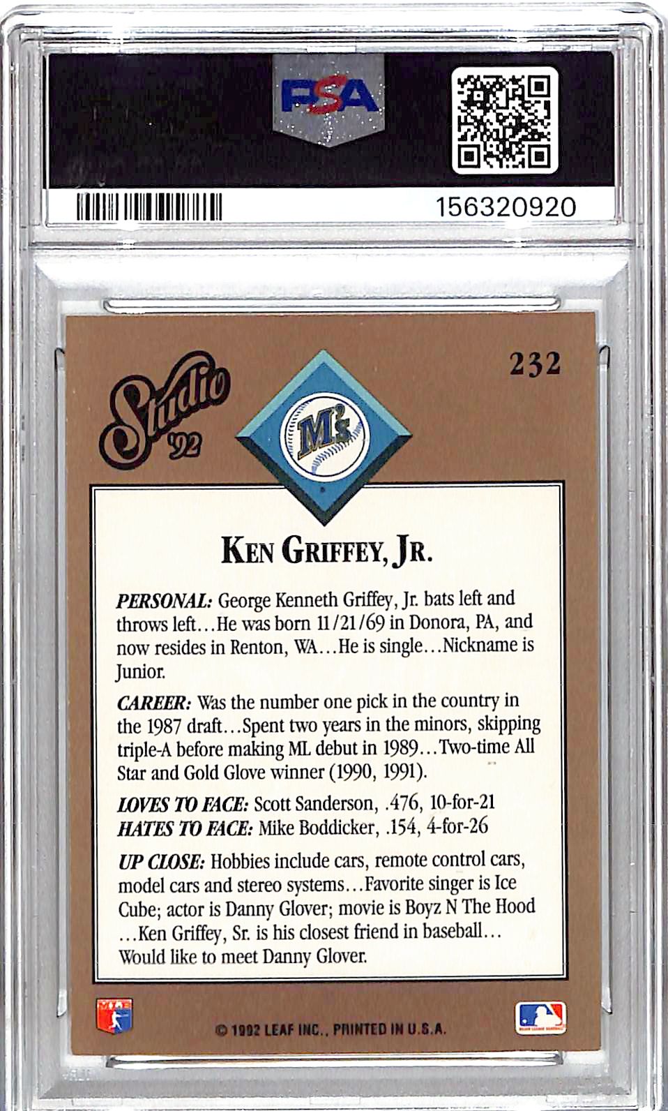 1992 Studio Ken Griffey Jr PSA 9 #232 Mariners