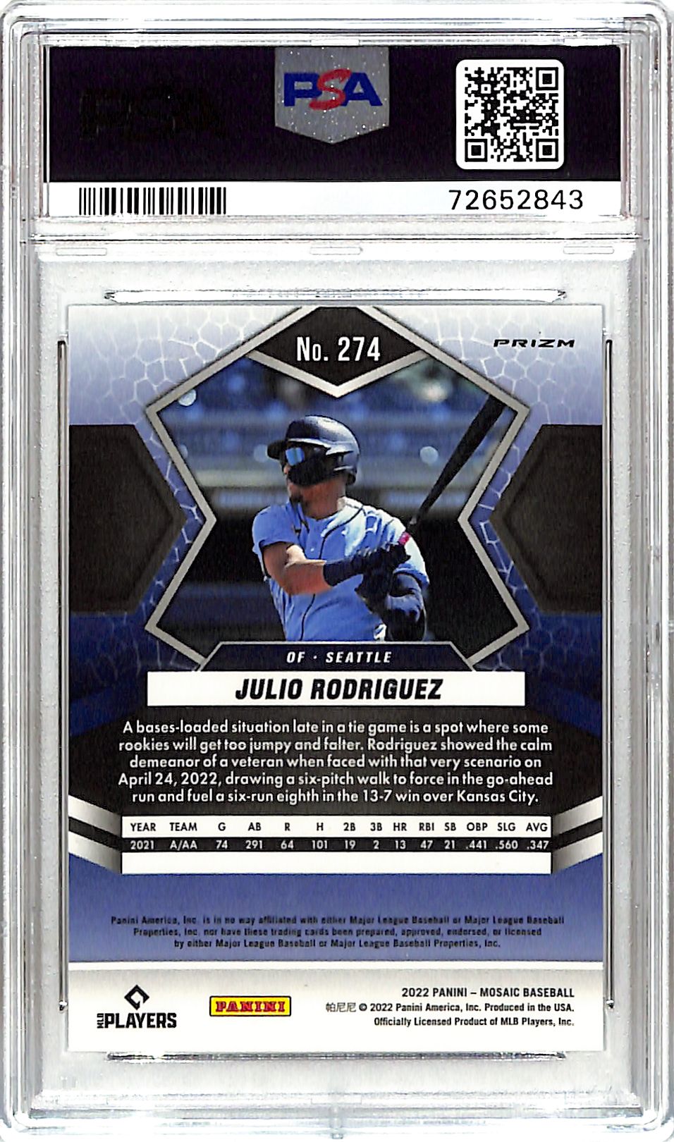 2022 Mosaic Julio Rodriguez Mosaic Rookie RC PSA 10 Mariners