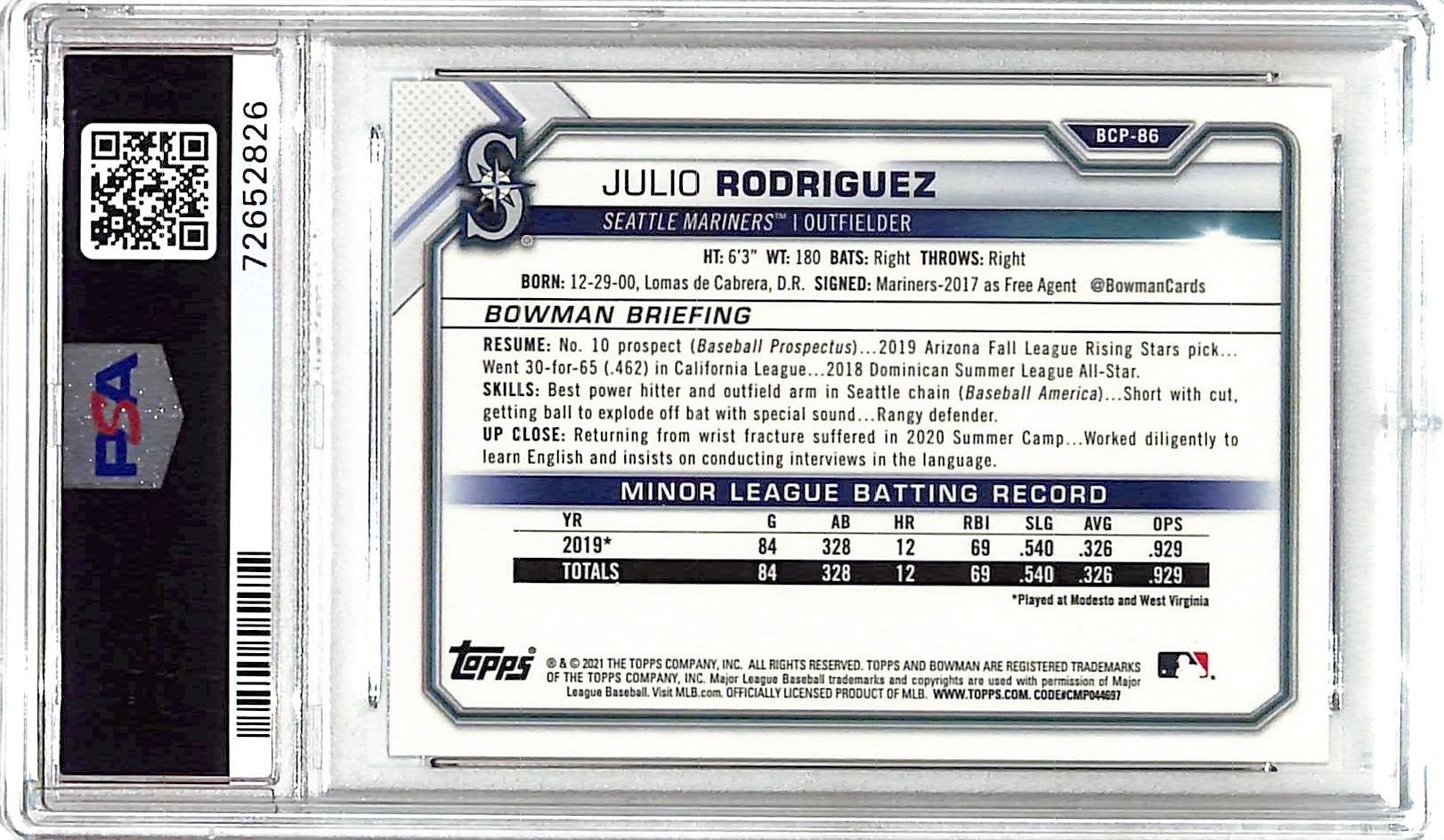 2021 Bowman Chrome Julio Rodriguez Rookie Mega Box Mojo Refractor PSA 10 Mariners
