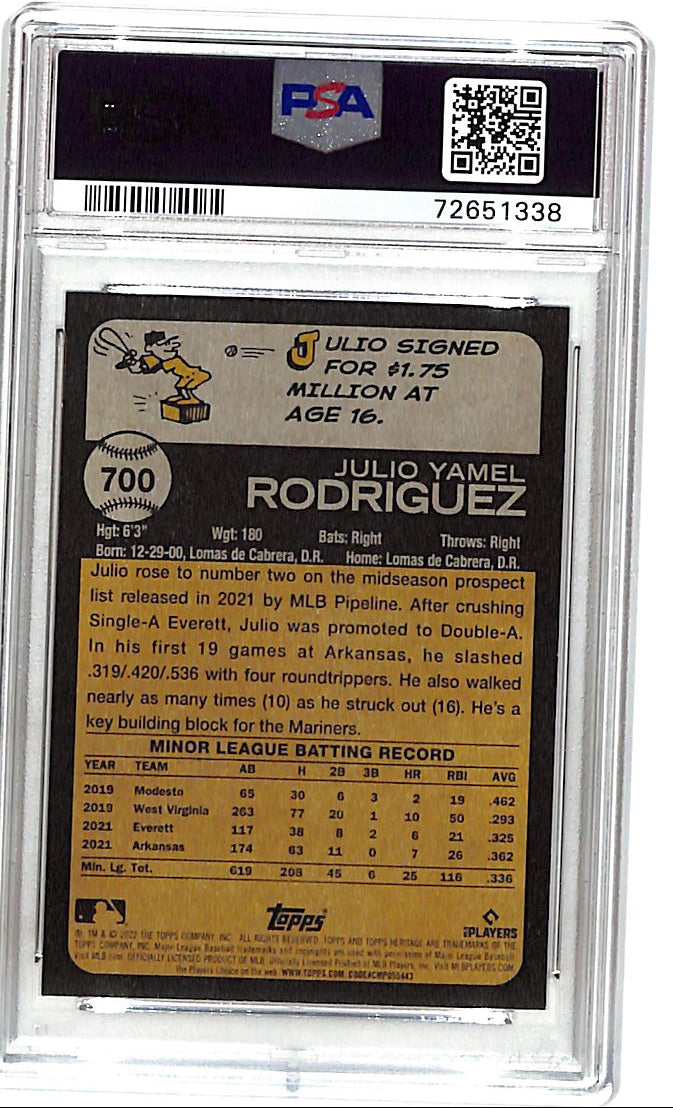 2022 Topps Heritage Julio Rodriguez Rookie RC #700 PSA 10 Mariners