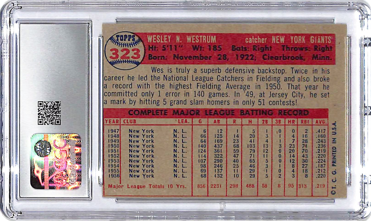 1957 Topps Wes Westrum #323 CGC 5.5 Giants