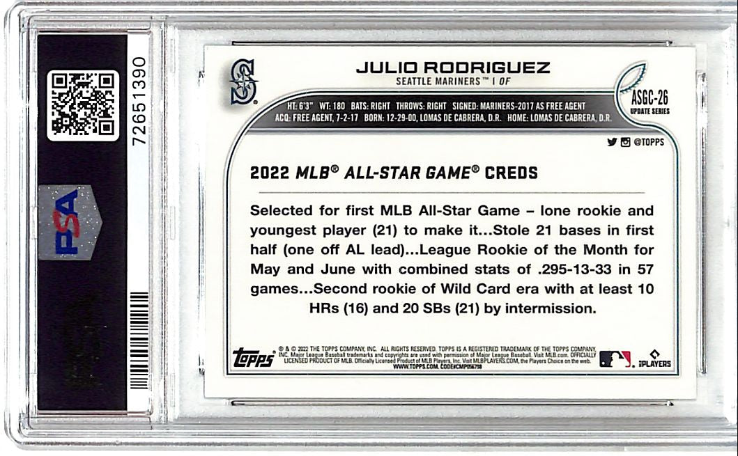 2022 Topps Chrome Update Julio Rodriguez All Star Game Rookie RC PSA 9 Mariners