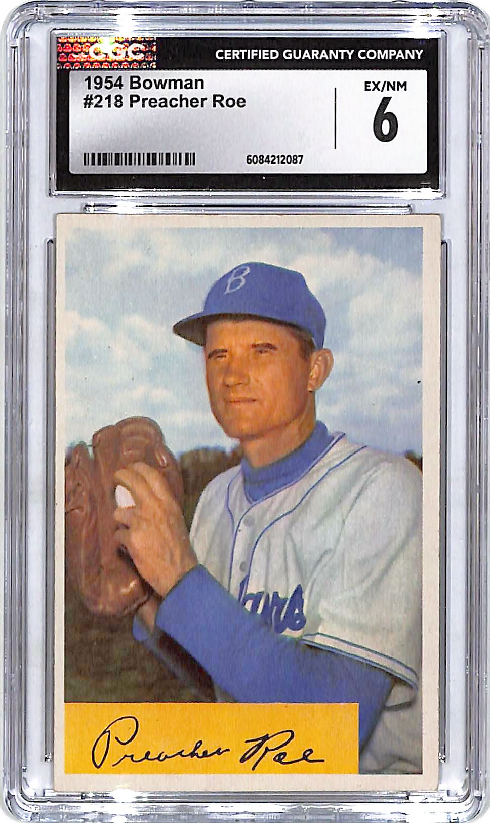 1954 Bowman Preacher Roe #218 CGC 6 Dodgers