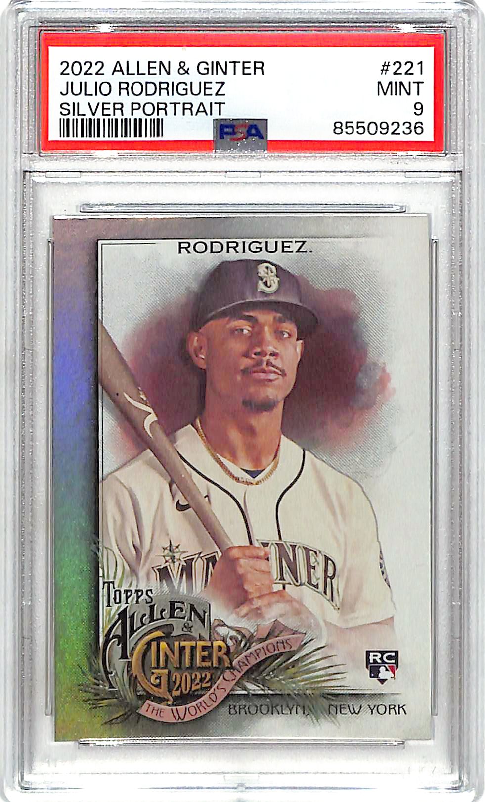 2022 Topps Allen and Ginter Julio Rodriguez Rookie RC Silver Portrait PSA 9 Mariners
