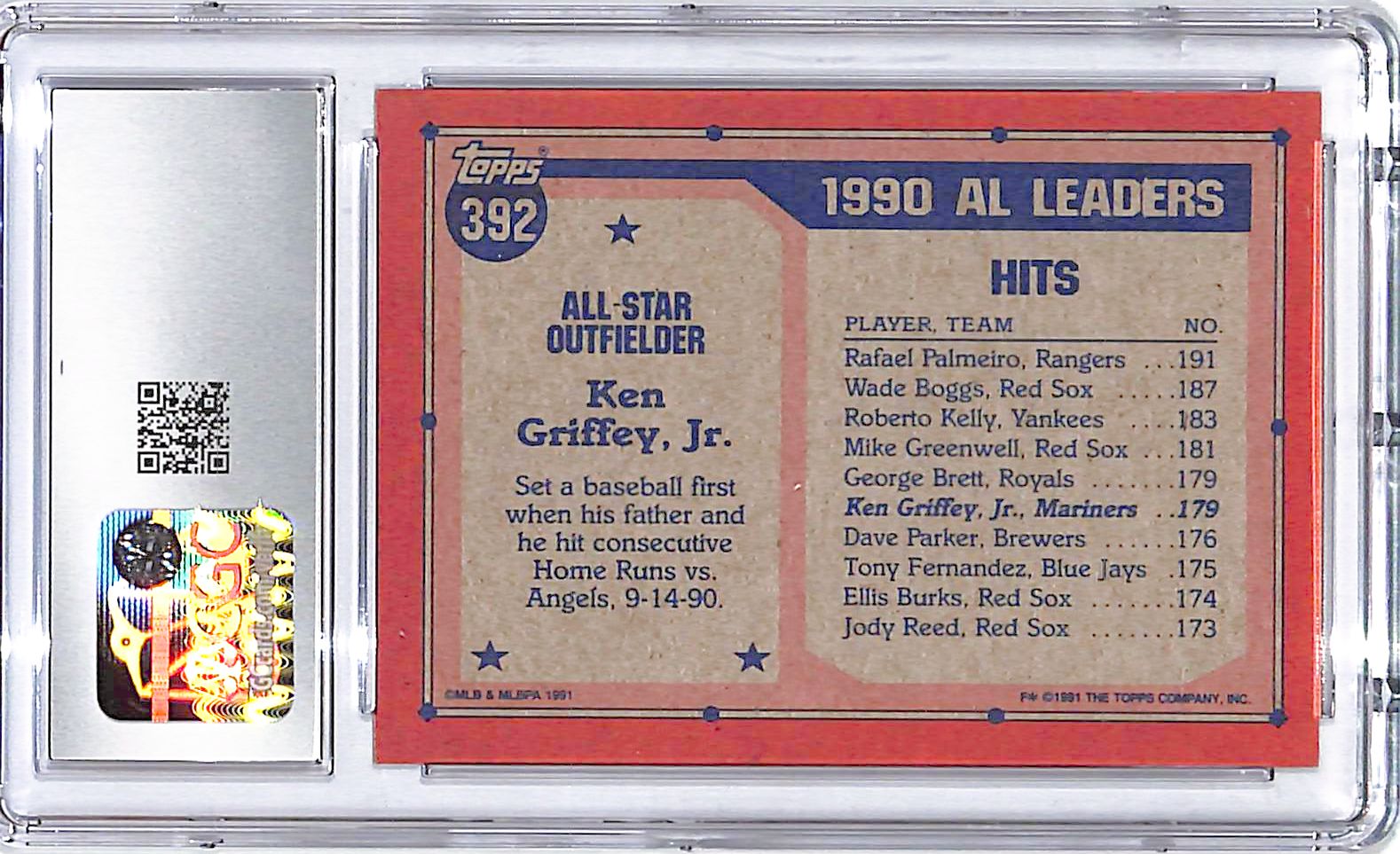 1991 Topps Ken Griffey Jr All Star #392 CGC 9.5 Mariners