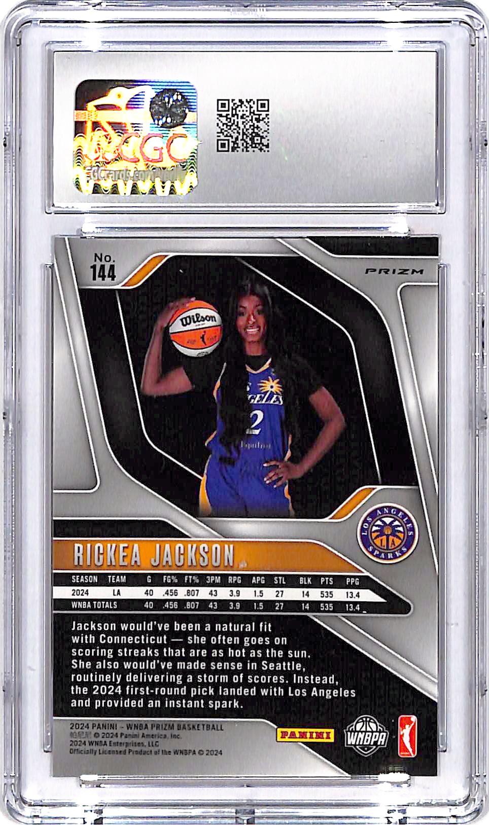 2024 Prizm WNBA Rickea Jackson Rookie RC Orange Ice CGC 10 Sparks
