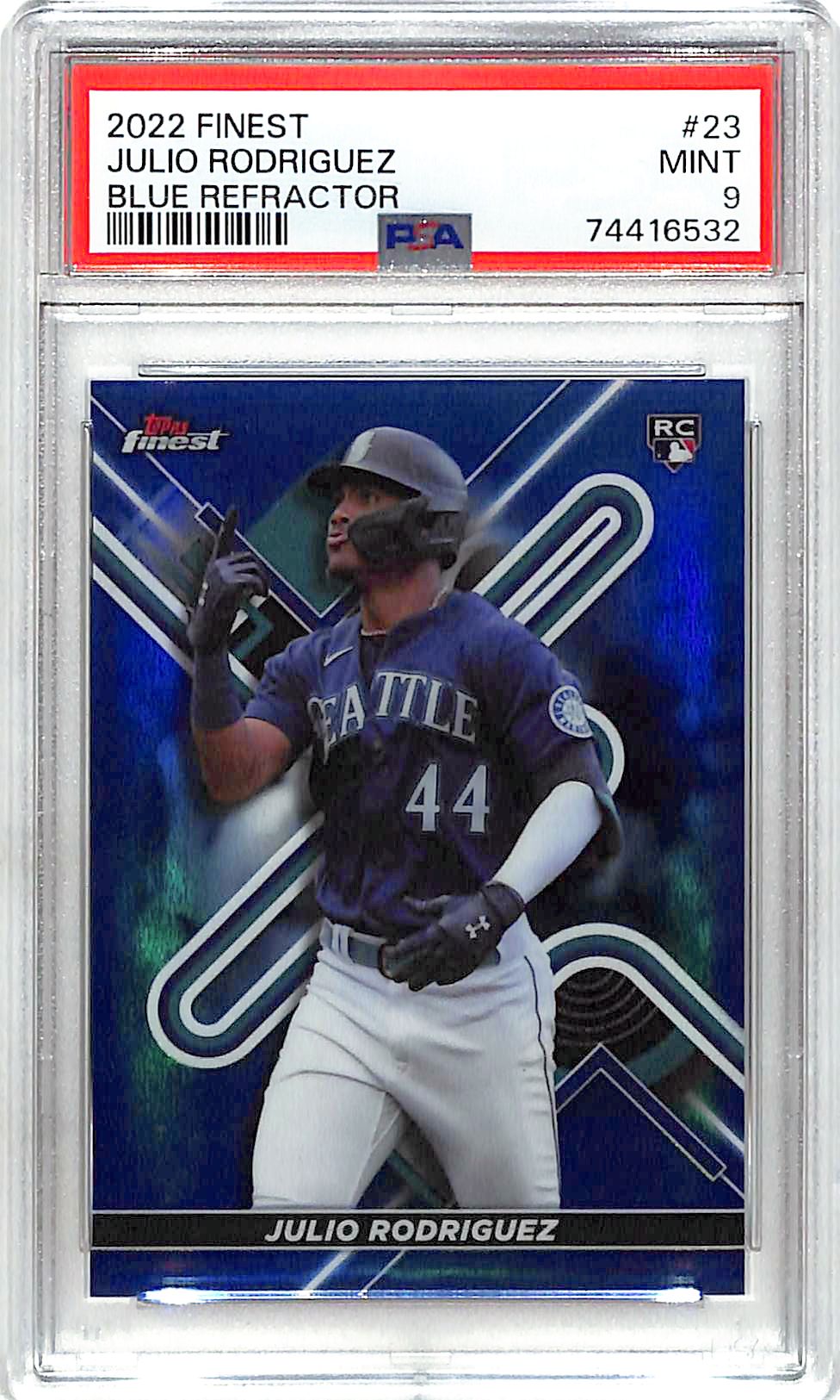 2022 Topps Finest Julio Rodriguez Rookie RC Blue Refractor /150 PSA 9 Mariners