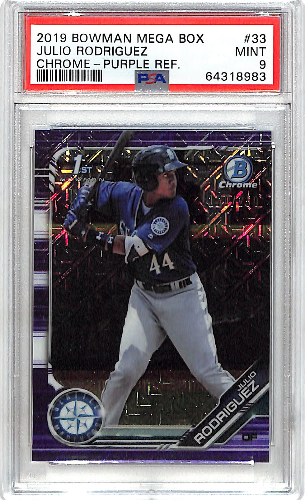 2019 Bowman Chrome Julio Rodriguez Rookie RC Prospect Purple Mega Box Mojo Refractor /250 PSA 9
