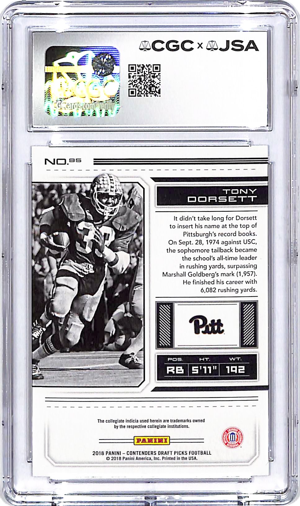 2018 Contenders Draft Picks Tony Dorsett Auto Autograph CGC Authentic