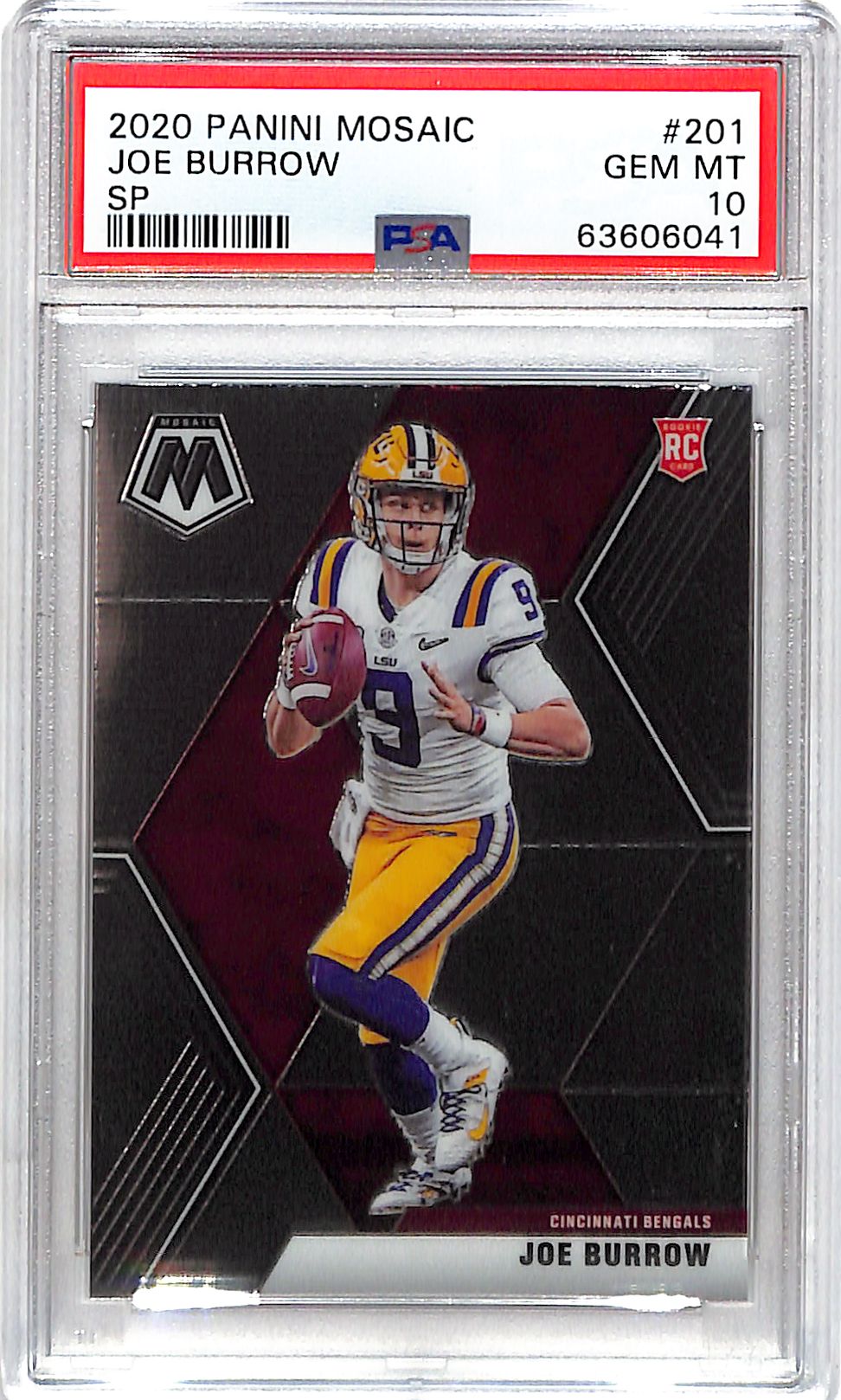 2020 Mosaic Joe Burrow Rookie RC SP Photo Variation #201 PSA 10 Bengals