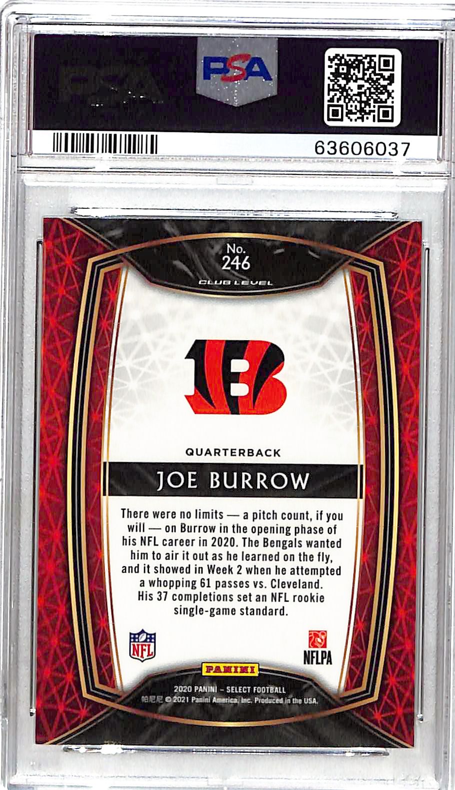 2020 Select Joe Burrow Rookie RC #246 PSA 10 Bengals