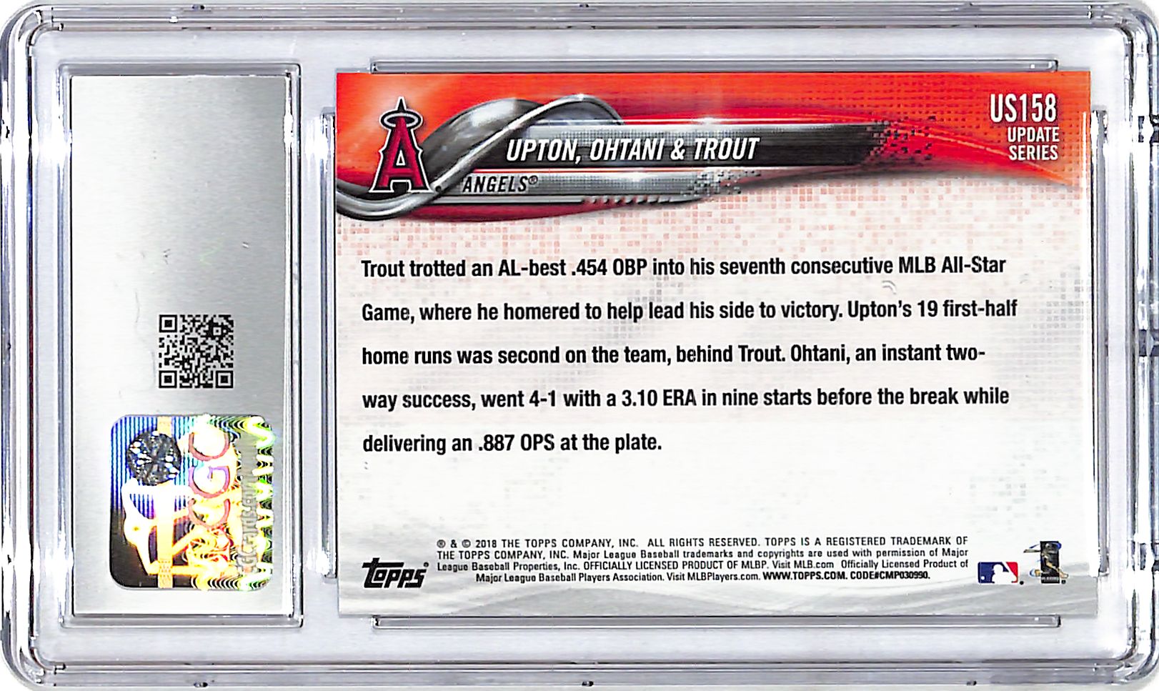 2018 Topps Update Shohei Ohtani Mike Trout Next Stop Stardom Rookie RC CGC 10 US158