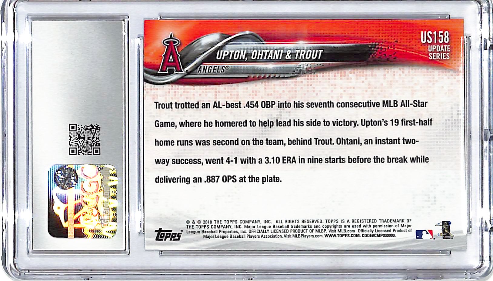 2018 Topps Update Shohei Ohtani Mike Trout Next Stop Stardom Rookie RC CGC 10 US158