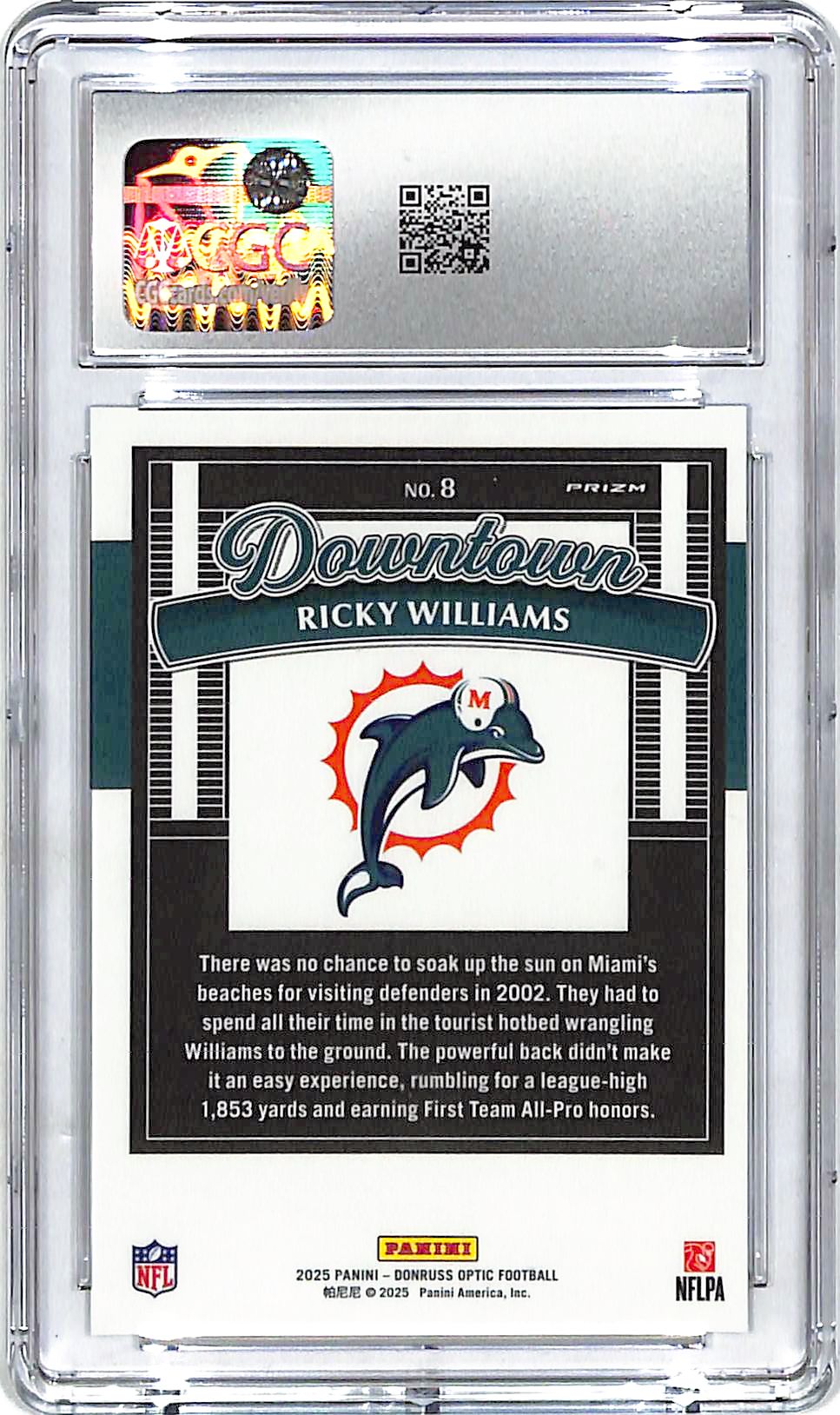 2025 Donruss Optic Ricky Williams Downtown Legends #8 CGC 9.5 Dolphins