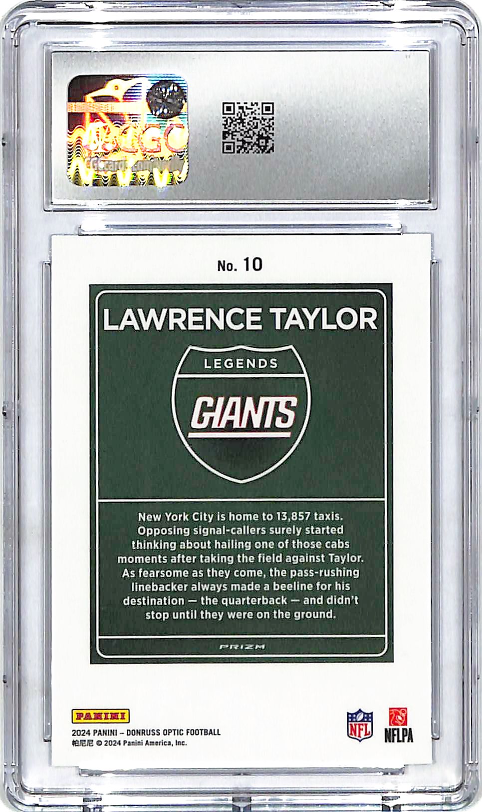 2024 Donruss Optic Lawrence Taylor Downtown Legends #10 CGC 10 Giants
