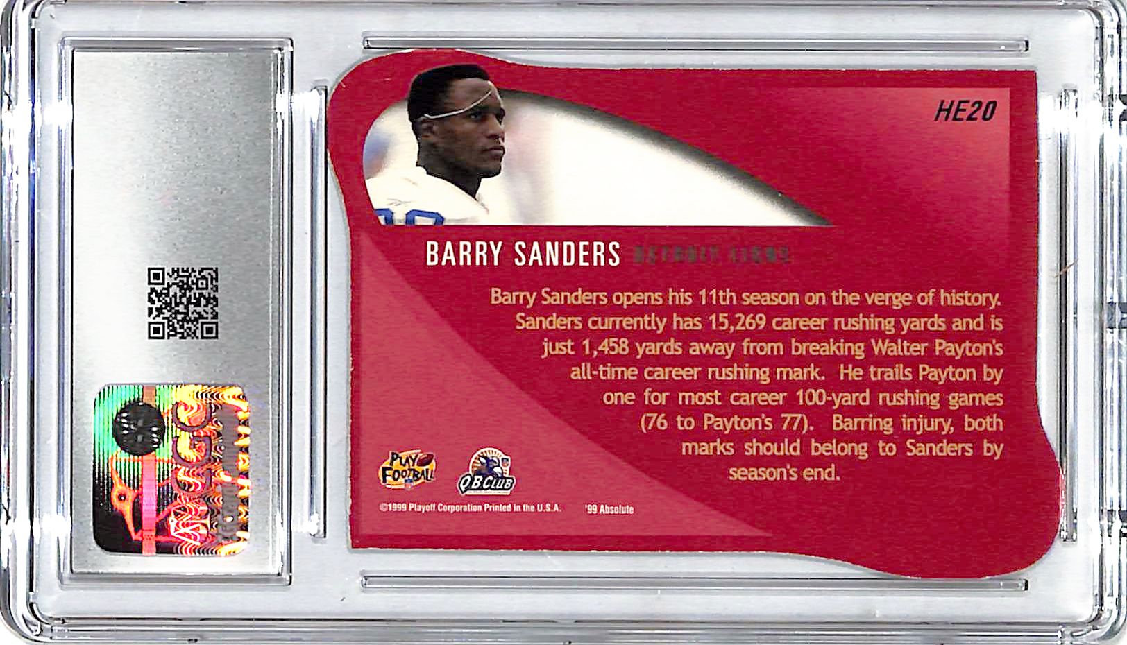 1999 Playoff Absolute SSD Barry Sanders Heroes Gold CGC 8.5 Lions